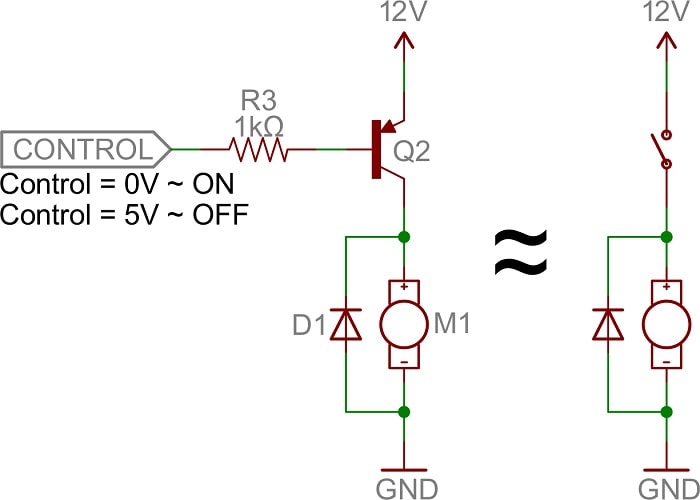 کاربرد ترانزیستور BJT از نوع PNP به عنوان سوئیچ