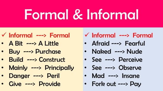 تفاوت کلمات رسمی و غیر رسمی در انگلیسی